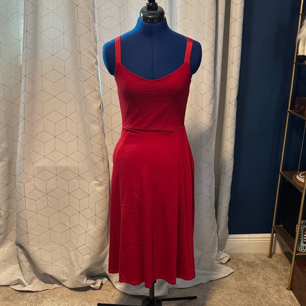 Chic Red Midi Dress with pockets! - Cobalt District